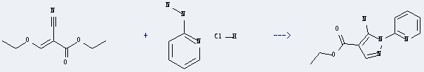 The 1H-Pyrazole-4-carboxylicacid, 5-amino-1-(2-pyridinyl)-, ethyl ester could be obtained by the reactants of 2-cyano-3-ethoxy-acrylic acid ethyl ester and 2-hydrazinopyridine*2HC